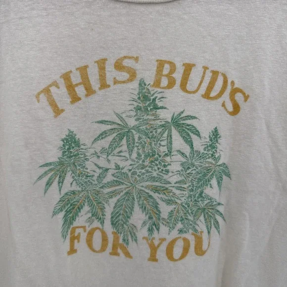 Re/Done Womens Cream "This Buds For You" Cotton T-Shirt Size Small Retro Logo - Picture 2 of 10